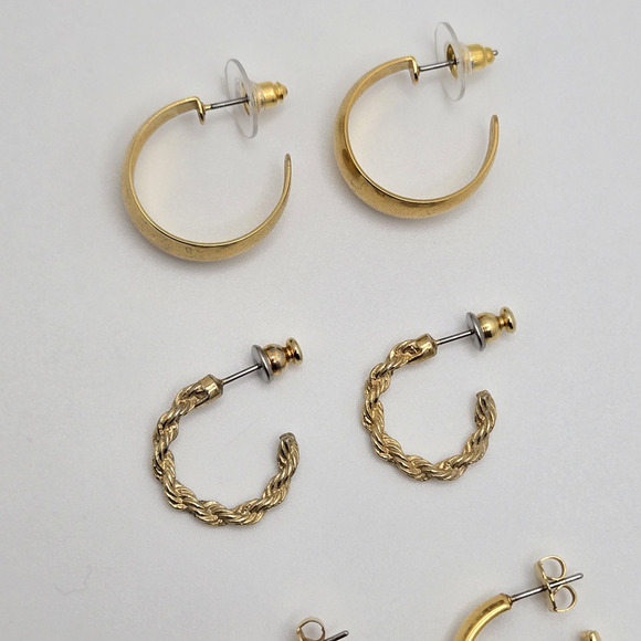 Hoop Earrings Goldtone Classic Minimalist Capsule Dainty Pierced Lot of 3 Pairs - Picture 8 of 11